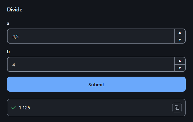 The divide form with its result