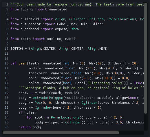The code editor: Python syntax colors and line numbers